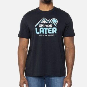 LIFE IS GOOD Men Small Black Ski You Later Graphic Short Sleeve Cotton Tee